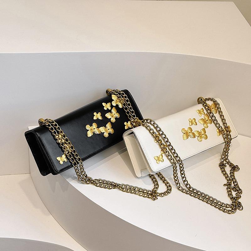 Premium texture chain underarm small square bag pastoral style shoulder messenger bag butterfly baguette bag women
