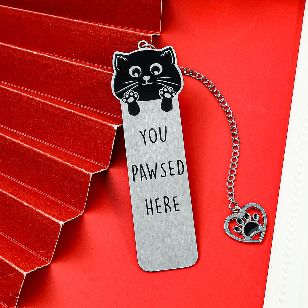 1pc Stainless Steel Cat Bookmark, Waving Paw Design with Inspiring Quote, Perfect Gift for Readers & Cat Lovers, Durable