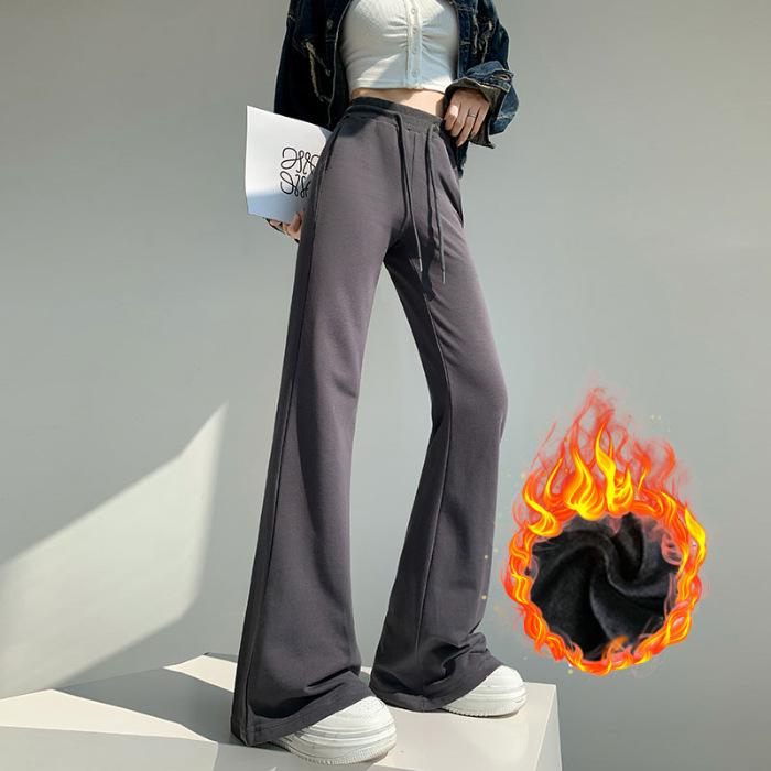 

[Huamian Composite] Fleece micro-flared pants women s new autumn and winter sports pants gray sweatpants casual yoga pants 3XL