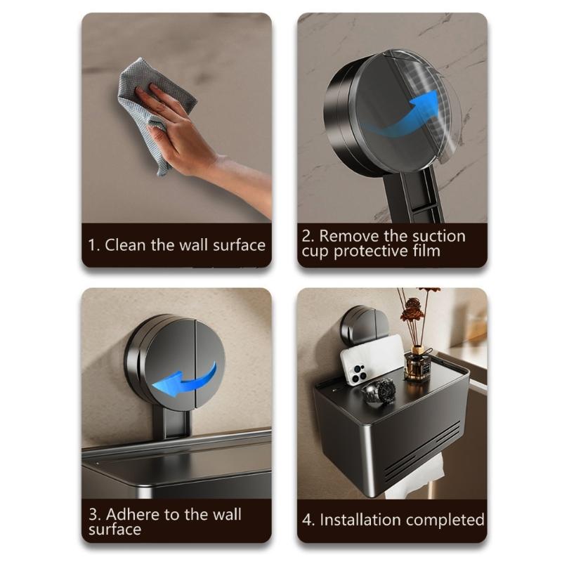 Suction Cup Tissue Holder Wall Mounted Tissue Box Paper Roll Dispenser Toilet Roll Paper Holder Box Easy To Install