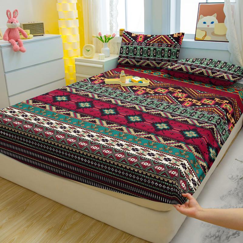3-teiliges einfaches modernes Böhmen-Muster mattes dreiteiliges Spannbettlaken-Set, Schlafzimmer bedrucktes Bettbezug-Set, Bettwäsche