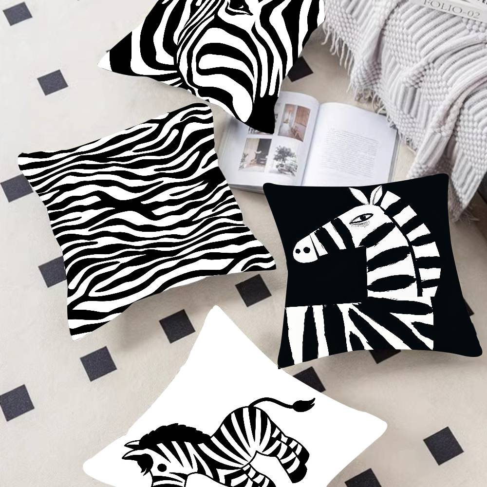 Abstract Line Black And White Zebra Cushion Cover Inches Farmhouse Decor Home Throw Pillow Covers For Couch Decorations