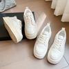 Leder kleine weiße Schuhe Damen 2024 Herbst neu vielseitige Muffin-Schuhe dicke Basisplatte Schuhe erhöhend flache Mündung einzelne Schuhe vier Jahreszeiten wo