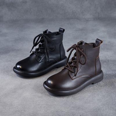 Genuine Leather Ankle Boots Women's Autumn and Winter New Vintage Short Boots Woman Soft Leather Boots Flat Leather Shoes Women