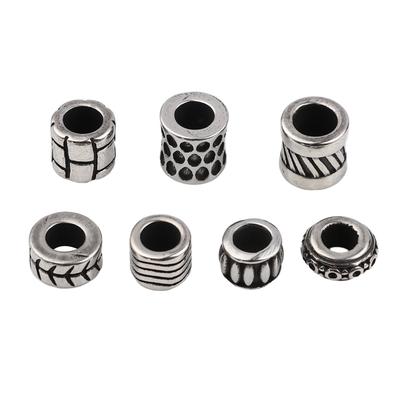 1PC Stainless Steel Beads Round Antique Silver Color Circle Round Cylindrical Pattern Beads for DIY Bracelet Necklace Making