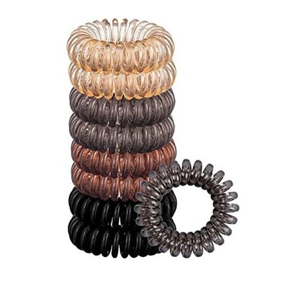 Spiral hair ties telephone cord type ponytail spring rubber coil coils durable no marks left (4 colors 8 pieces set)