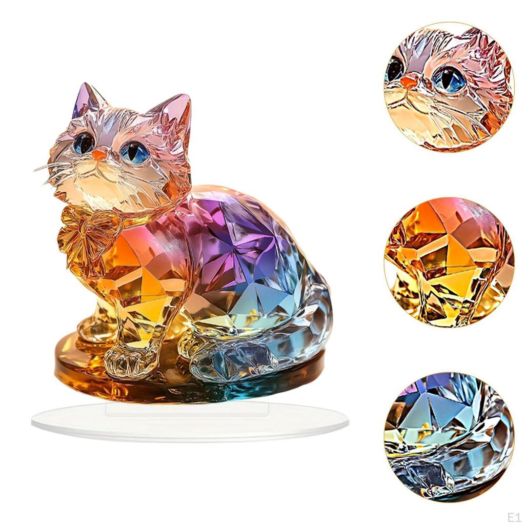 Barevná kočičí ozdoba 2D plochá akrylová ručně vyráběná stolní dekorace do ložnice