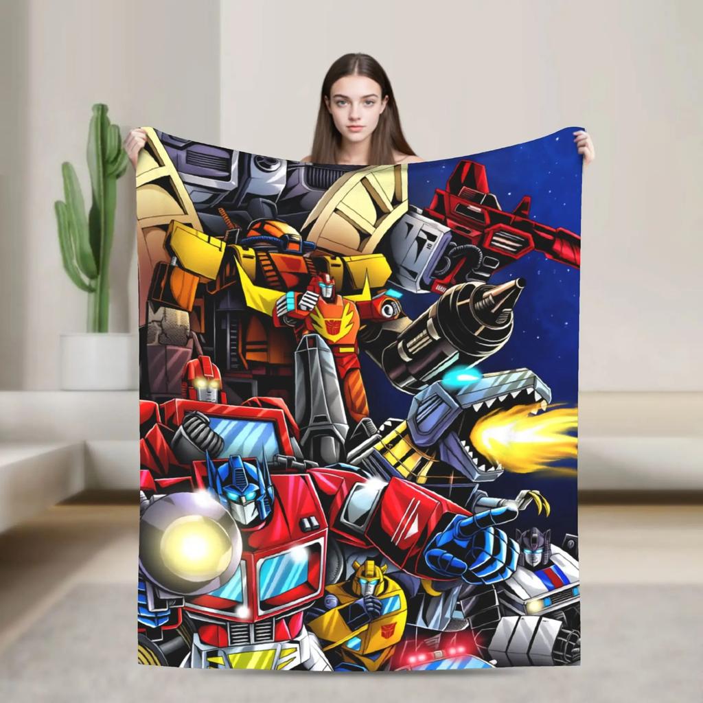 Warm Soft Blanket Travel Office Cartoon T-Transformers Autobots Bedding Throws Anime Flannel Bedspread For Couch Sofa Bed Cover