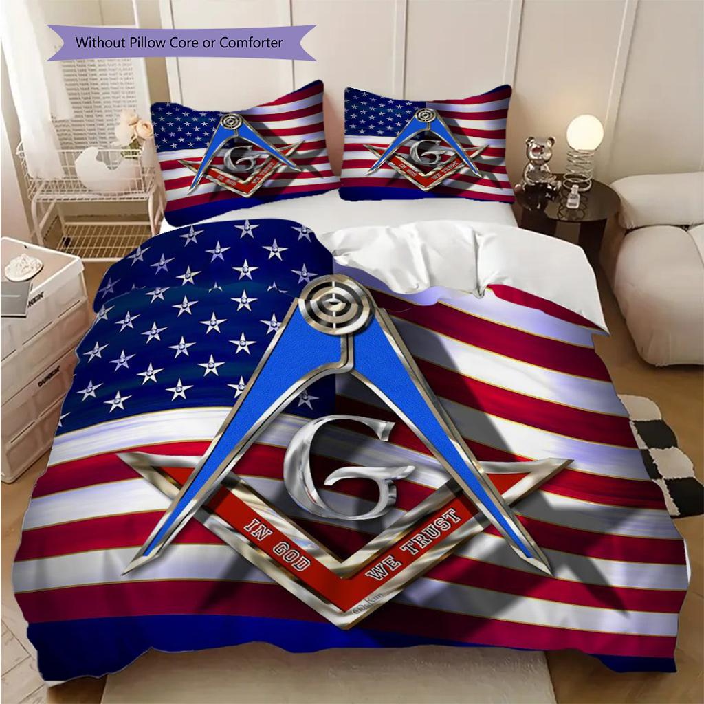 Freedom Faith Unity Bedding (1 * Duvet Cover + 2 * Pillowcase, Without Core) 2D Flat Duvet Cover and Pillowcase Soft and Comfortable Bedding Set