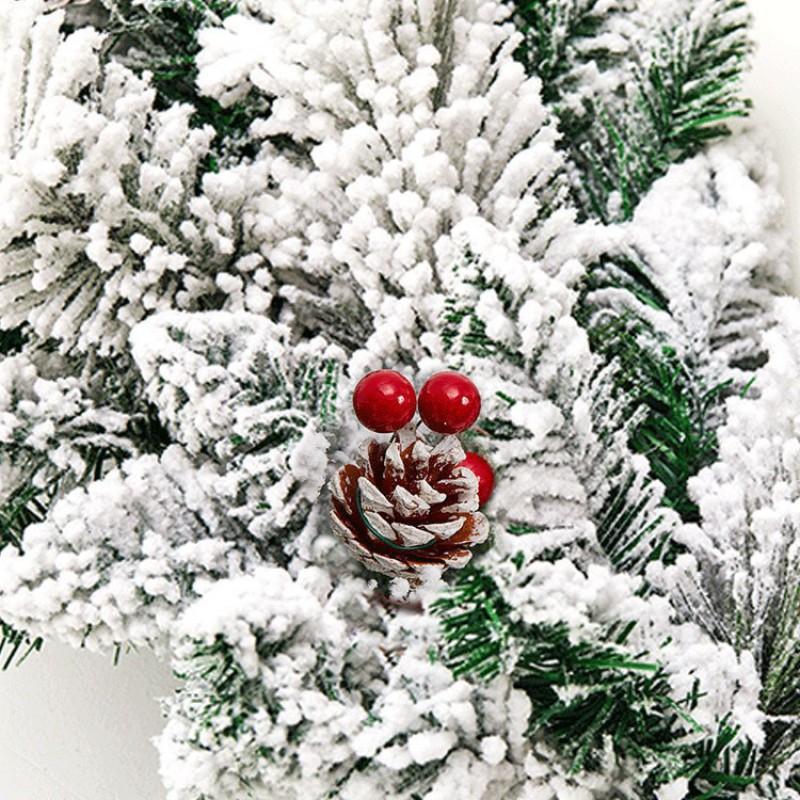 Flocked Christmas Garland With Pinecones Red Berries Home Decor Holiday Tree Wreath