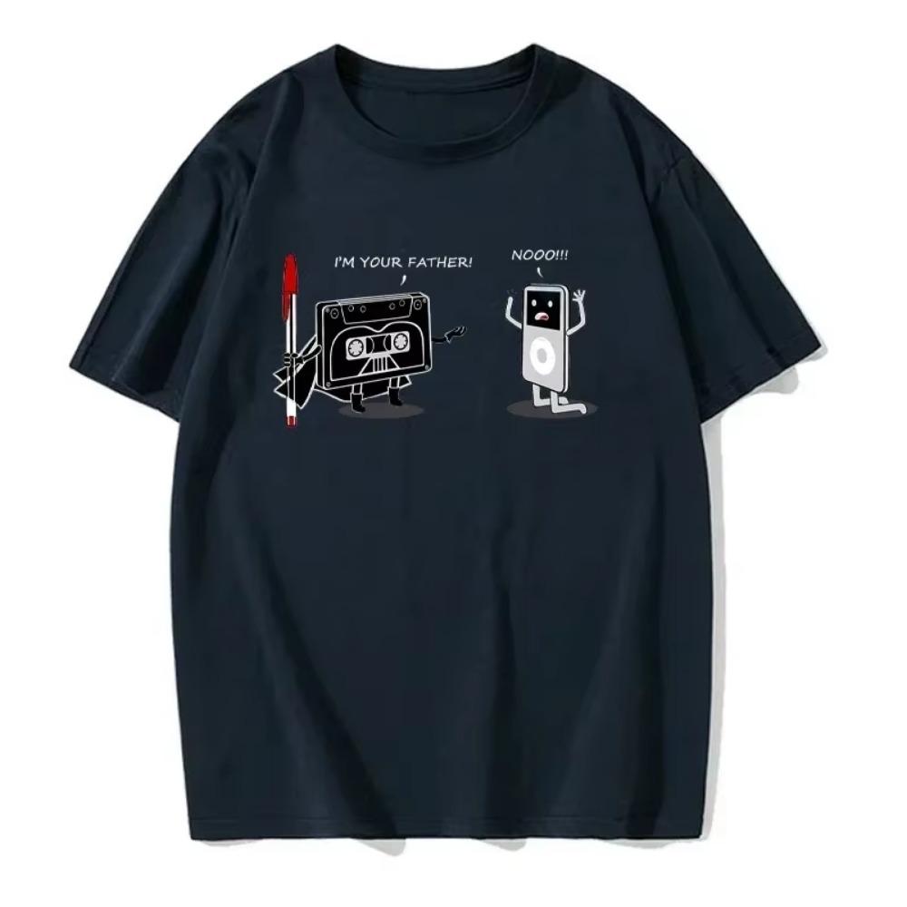 Neues Herren Kurzarm Fun T-Shirt Lustiger Musikplayer Print Sommer Atmungsaktiv Locker Baumwolle Rundhals Hip-Hop T-Shirt