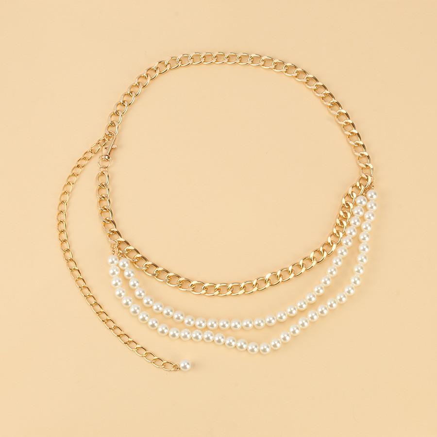 Модная золотая цепочка на талию с жемчугом, регулируемая по длине, для повседневной носки золотой