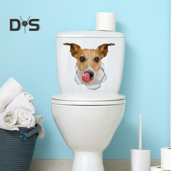 Toilettenaufkleber mit Cartoon-Hundemuster, selbstklebend, reißfest, PVC, dekorativer Toilettenaufkleber, multifunktionaler Welpenaufkleber