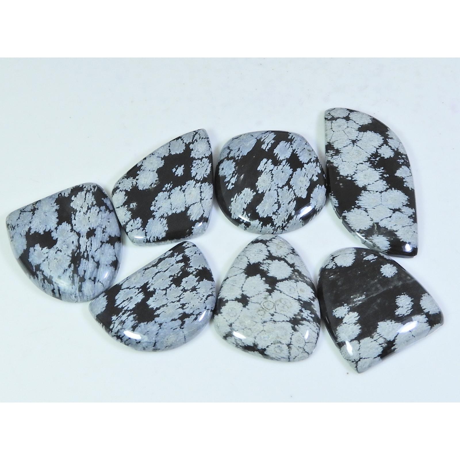 

07Pcs Natural Snowflake Obsidian Fancy Cabochon Loose Gemstone Lot 145Cts. A-742