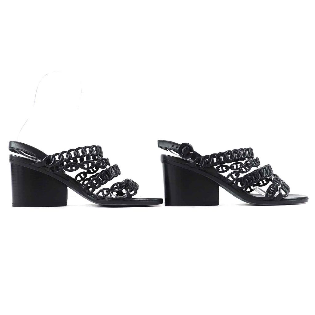Great HERMES Sandals Romanzo Chaine d'Ancre ankle strap black leather Women 37 Used