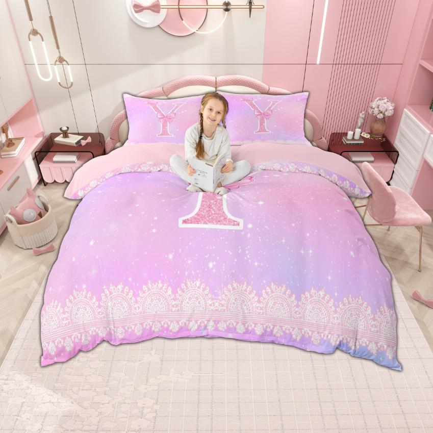 

Homewish Pink Sequin Bow Duvet Cover Set for Girls, Psychedelic Glitter Star Bedding Set, Princess Ribbon Bowtie Quilt Cover Set DE XS 100x135cm 2pcs&set