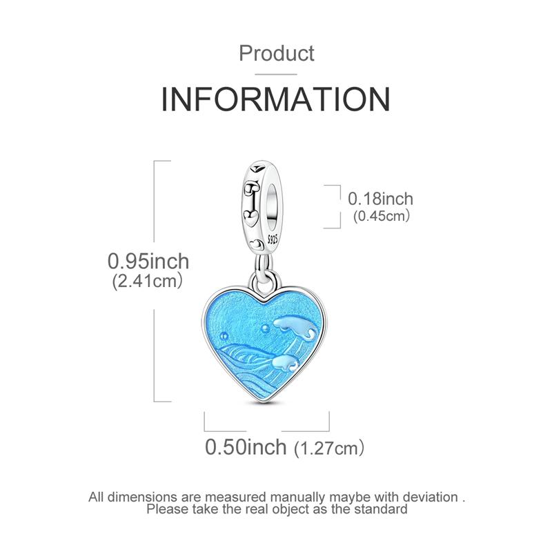 Fit Original Copper Charms Beads Romantic Blue Heart-Shaped Waves Charms For Women Fine Diy Birthday Jewelry Gifts