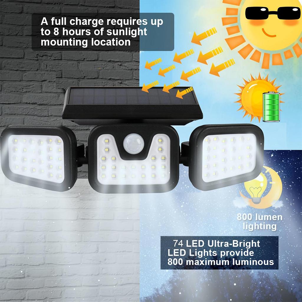 Three-Head LED Solar Wall Light for Outdoor Courtyard and Street