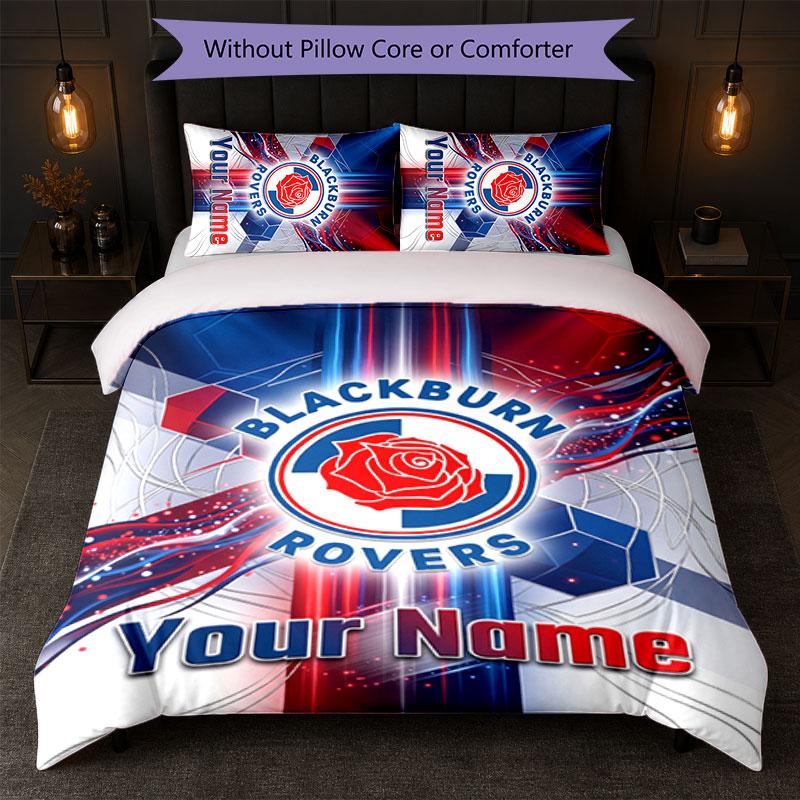 Blackburn Rovers Football Custom Name Text Bedding Set 1 Duvet Cover+2 Pillowcases Soccer Logo Personalized Gift For Special Occasion Bedroom Decor