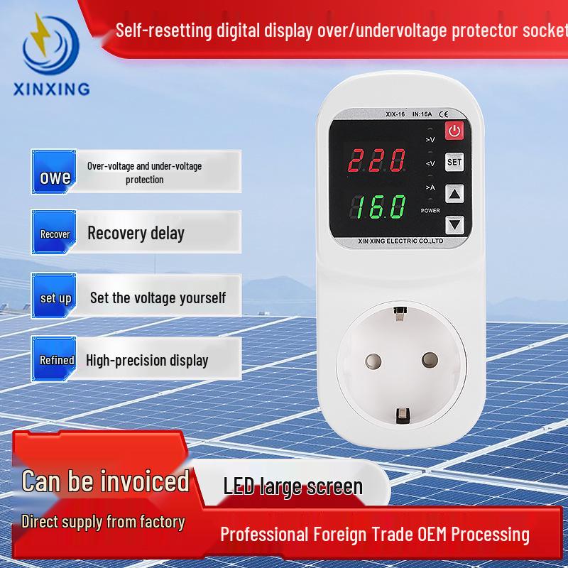 Digital Display Euro Plug Over/Undervoltage Protector with Auto Reset & Delay