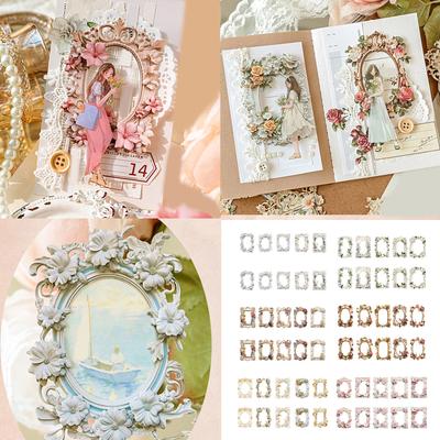10Sheets Vintage Flower Embossed Collage Paper Vintage Frame Cutout Border for Craft Journal Decoration Valentine Card
