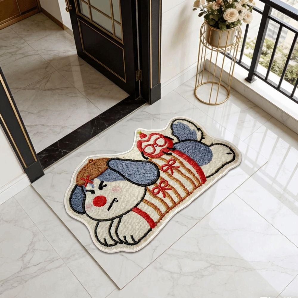 Cute Polka Dot Dog Puppy Doormat Multiple Sizes Non-slip Bathroom Carpet Water-absorbing Antifouling Bedroom Door Rug Home Decor