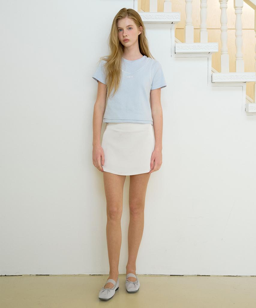 Letter From Moon Letters Satin Belted Mini Skirt (Cream)