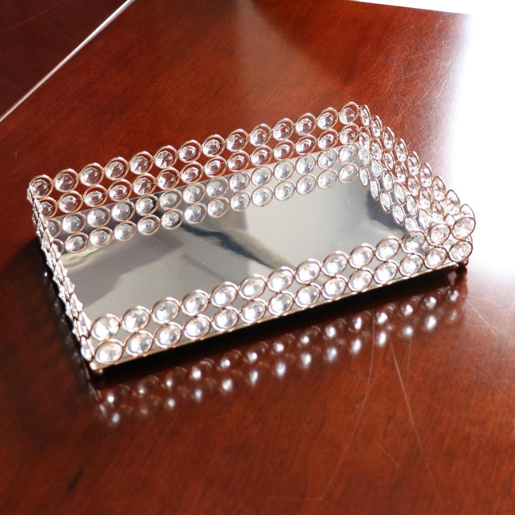 Decorative Makeup Vanity Trays Crystal Mirrored Trinket Ornate Perfume Plate for Dresser - 3