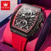 Men's Watches Hollowed Quartz Wristwatch Silicone Strap Tonneau Large Dial Design Waterproof Luminous Watch