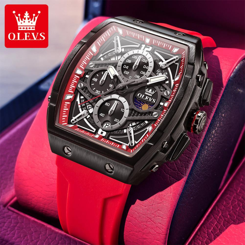 Men's Watches Hollowed Quartz Wristwatch Silicone Strap Tonneau Large Dial Design Waterproof Luminous Watch