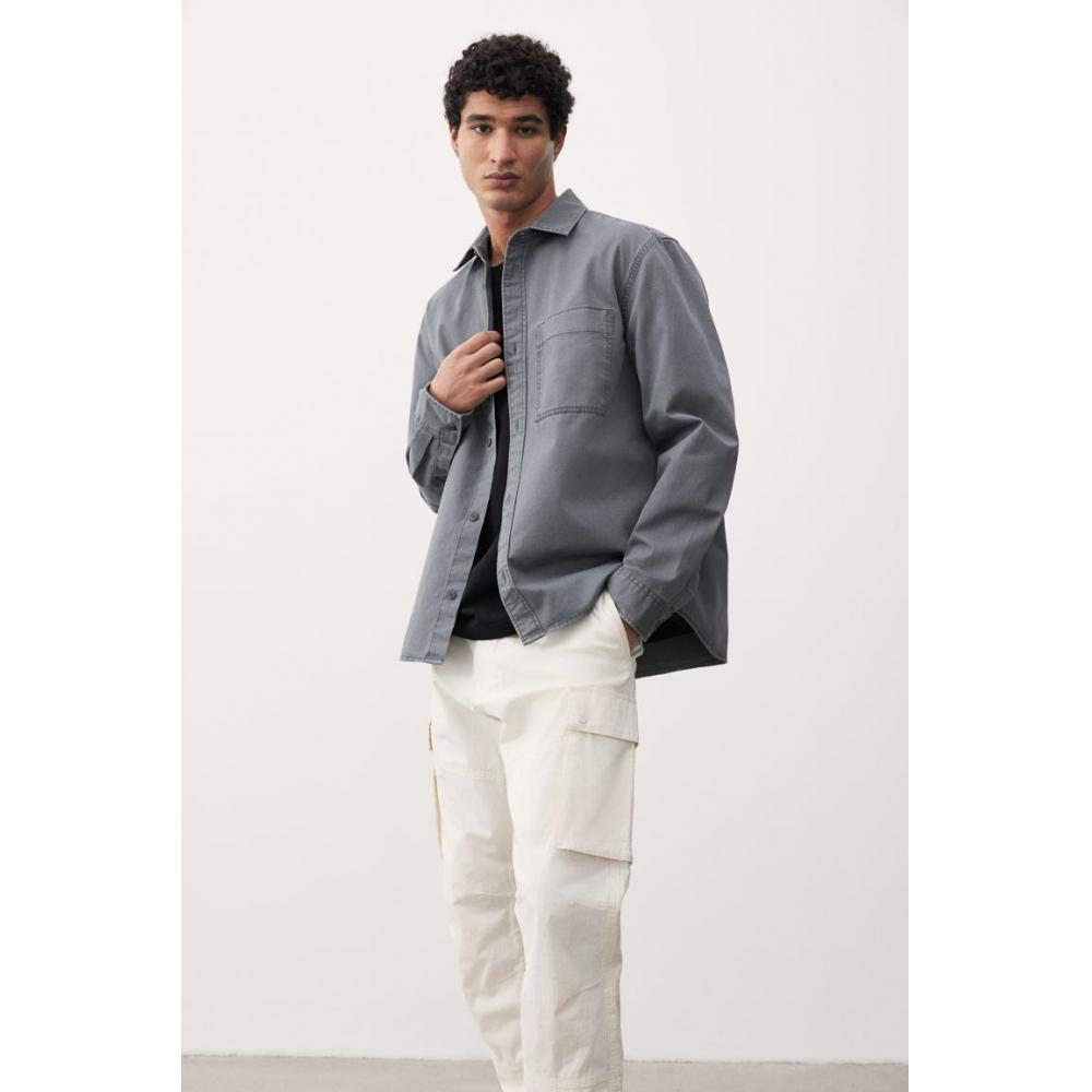 H M Twill oversHirt Regular Fit Dark Grey