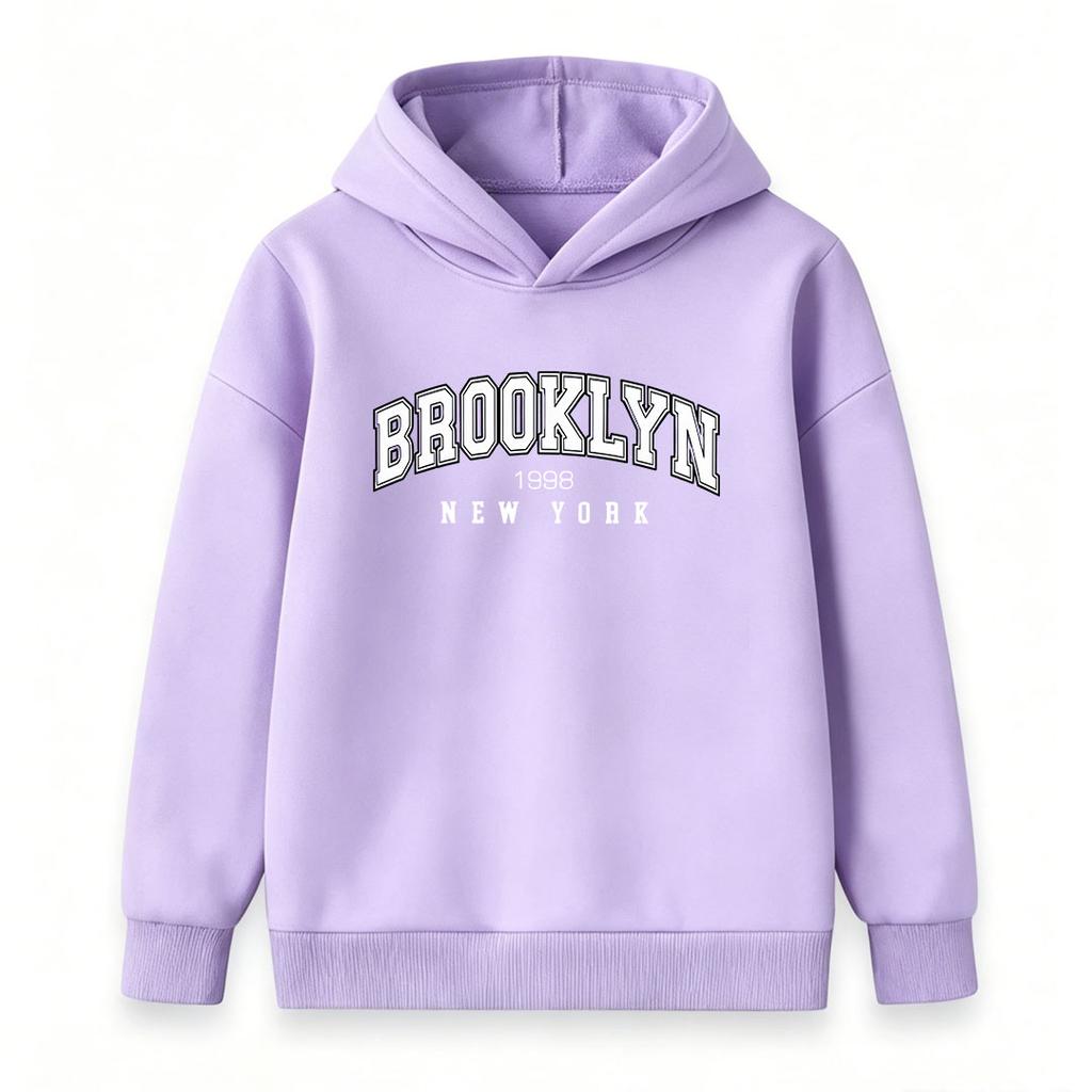 Kids Boys Girls Hoodie Sweatshirt, Retro BROOKLYN New York 1998 Letter Print Pullover Top, Casual Long Sleeve Lightweight Hooded Sweatshirts for