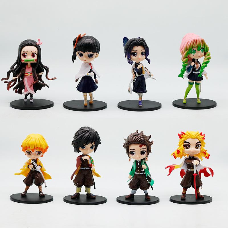 13Cm Anime Demon Slayer Figure Doll Toy Nezuko Tanjirou Zenitsu Inosuke Kyoujurou Shinobu Giyuu Qposket Model Toy Kids Xmas Gift