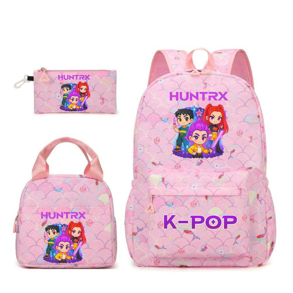 KPop Demon Hunters Character Colorful Backpack Three-Piece Set Rumi Mira Zoey HUNTR/X Saja Children'S Large Capacity Schoolbag