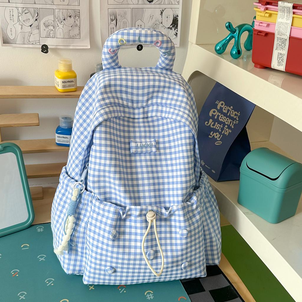 Schoolbag1011 Junior high school student Junior high school student Cute girl Large capacity high school student backpack High value plaid backpack