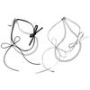 Fashionable Leather Bowknot Pendant Necklace Double Layer Collarbone Choker Chic Chain Jewelry for Women and Girls