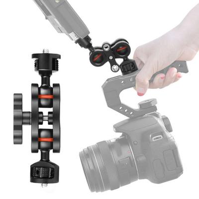 Dubbelkulled Kamerafäste 1/4-tums Gänga Aluminiumlegering Roterbart Kulhuvud LED Fyllningsljus Monitor Gimbalfäste DSLR Kamera Tillbehör