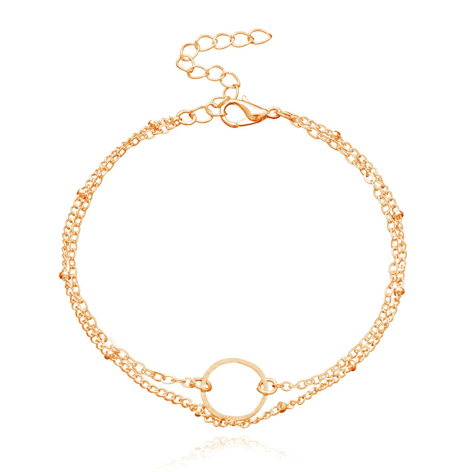 

Accessories Fashion Geometric Hollow Ring Bracelet, Double Chain Jewelry золотой