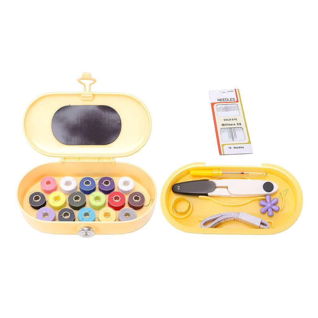 Sewing Tools Set Portable Needle and Thread Set Compact Sewing Tools Box for Home Cream Yellow