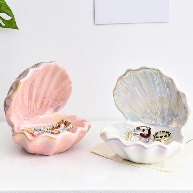 Handmade Ceramic Shell Jewelry Plate Decorative Adornment Organizers Tray For Home Decors Vanity Countertop Storage