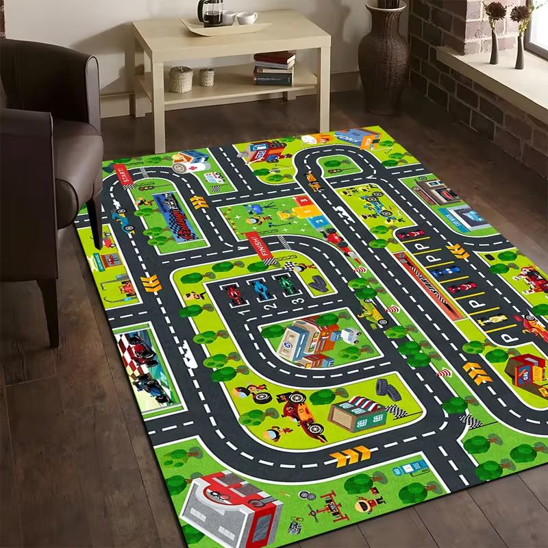 

Kids Colorful City Road Map Play Rug Non Slip Soft Educational Interactive Carpet for Children Bedroom Playroom and Game Area 40X60cm