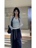 Korean Style Women's White V-Neck Long-Sleeve Slim Fit Cropped Top - Autumn Waist-Cinched Hot Girl Inner Layer Tee