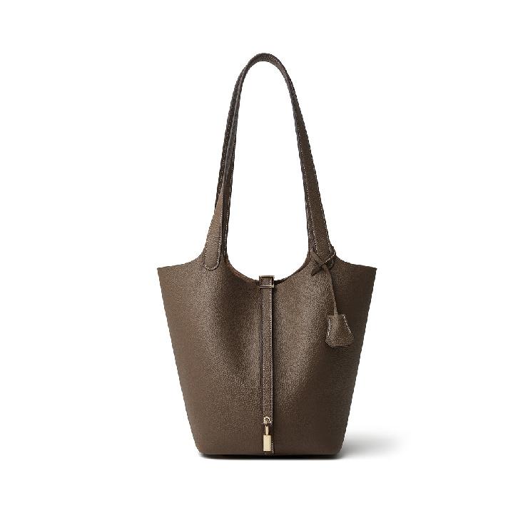 Extra Large Gold Buckle Top Layer TOGO Leather Bucket Bag Large Capacity Handheld Shoulder Bag Shopping Basket Bag