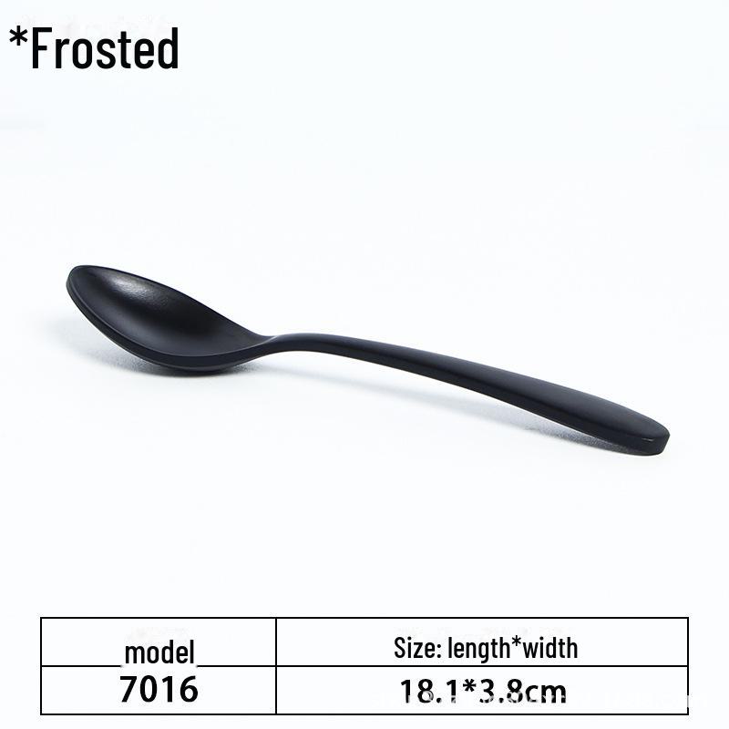 A5 Black Matte Melamine Long Handle Soup Spoon - Food Grade Porcelain Imitation for Restaurants, Hotels, and Hot Pots.