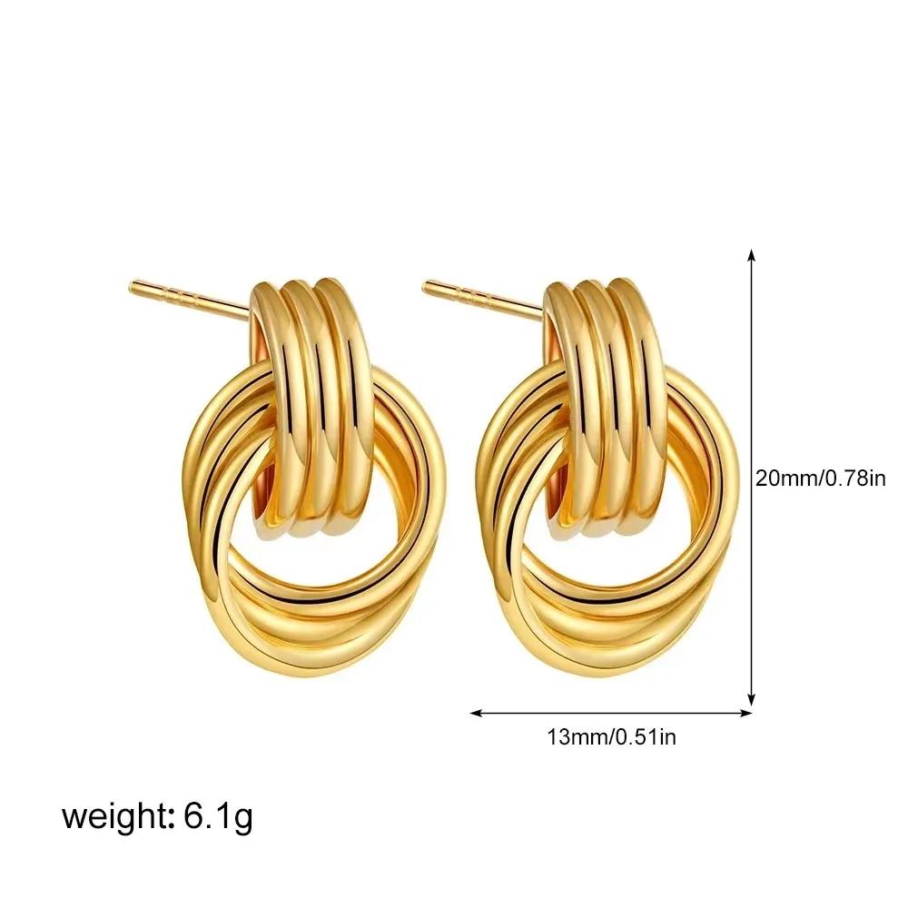 

18K Gold Plated Rust Proof Geometric Square Ear Studs Quality Stainless Steel Arch C Shape Hoop Huggie Earring Delicate Zircon