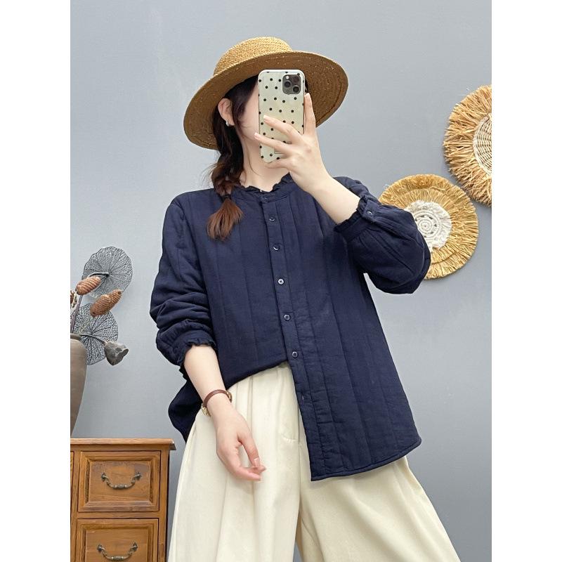 2025 Autumn/Winter Elegant Stand Collar Lace Long Sleeve Cardigan Top for Women in Japanese Literary Style