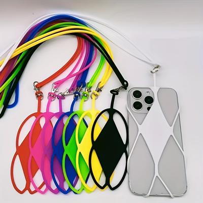 2pcs Silicone Lanyard Clip Case, Phone Protection Case, Silicone Sleeve Elastic Outdoor Neck Hanging Chest Tag, Phone Rope