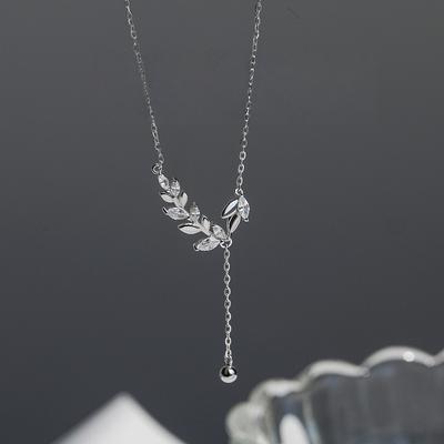 Wheat Sui Tassel Necklace Women's Light Luxury Niche Design High-end Flash Diamond Pendant Collarbone Chain Jewelry