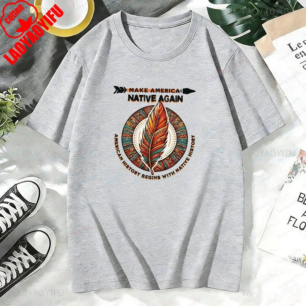 Make America Native Again Grafisch T-shirt Western Boho Esthetiek Unisex Shirt Tribaal Veer Unisex Dala Print Inheemse Trots Tee