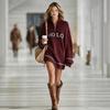 Autumn and winter popular new women's loose letter jacquard sweater zipper lapel mini knitted women's dress